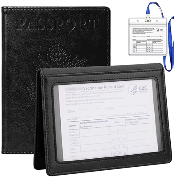 NEW Ultra Slim Passport and Vaccine Card Holder Combo Black - Picture 1 of 5